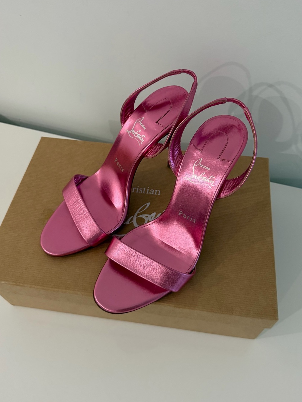 Christian Louboutin Metallic Hot Pink Slingback Heels
